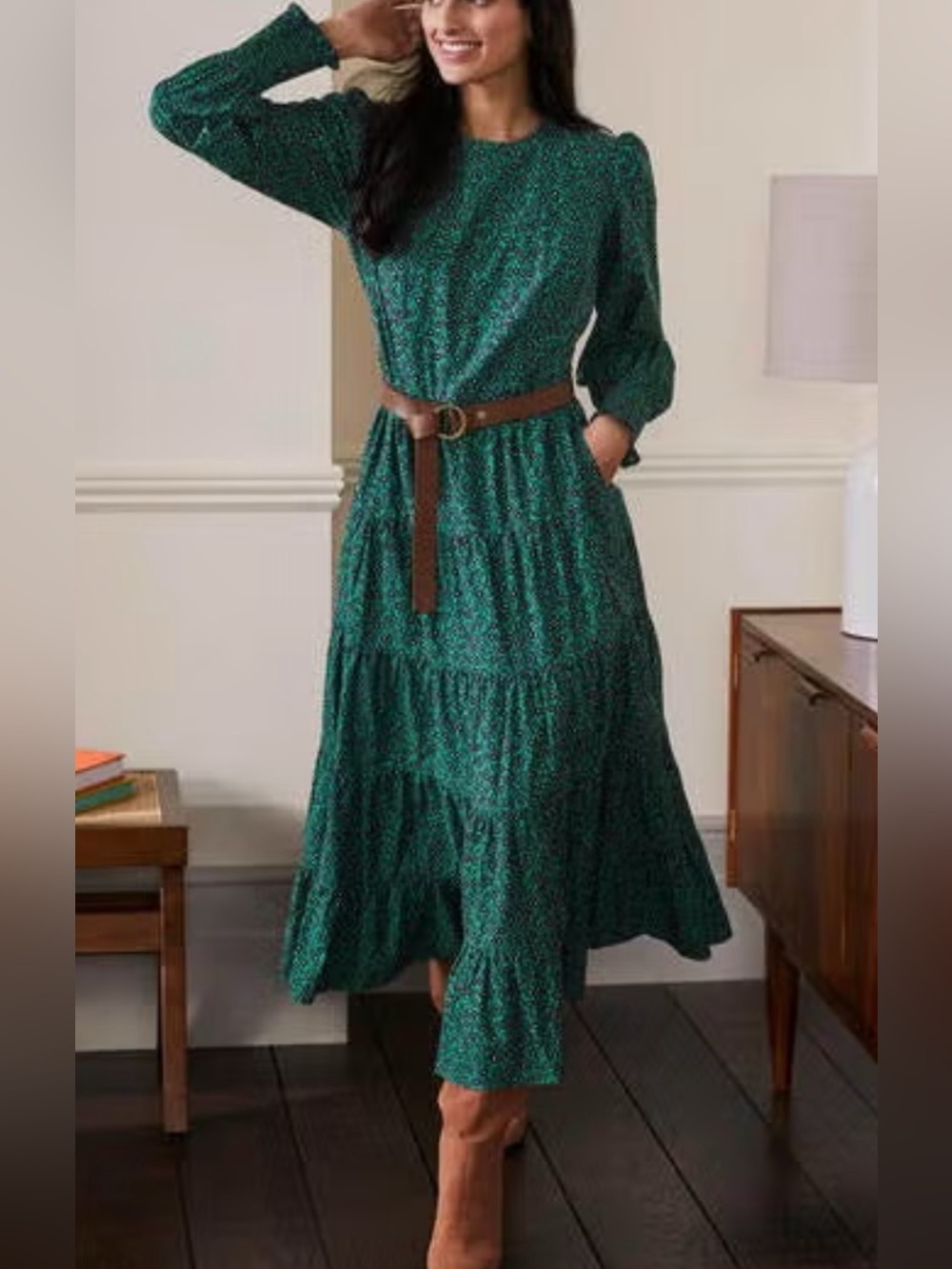 Boden Tiered Green Floral Maxi Dress Rambling Ditsy Women’s size 20/22R NWT!